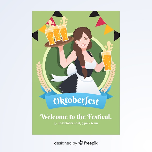 Gratis vector oktoberfest poster sjabloon met platte ontwerp