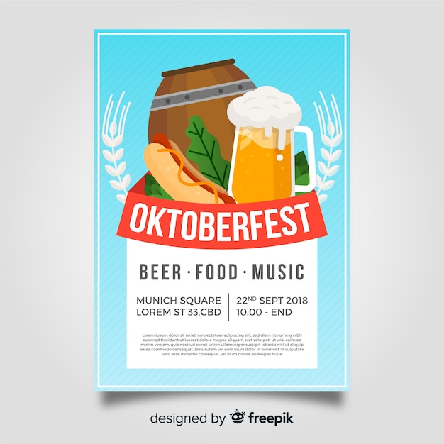 Oktoberfest poster sjabloon met platte ontwerp