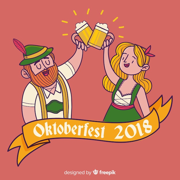 Oktoberfestachtergrond met hand getrokken paar