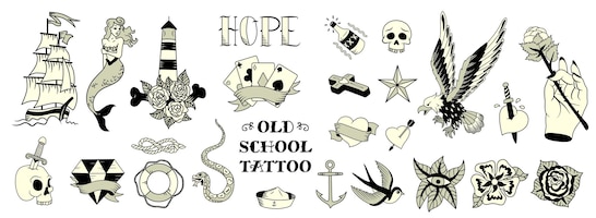 Gratis vector old school tatoeages illustratie