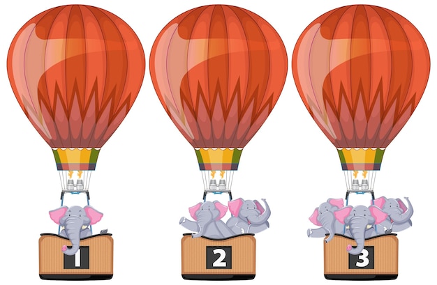 Gratis vector olifanten in een luchtballonwedstrijd