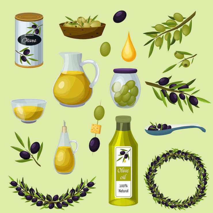 Gratis Vector olijven producten cartoon icons set
