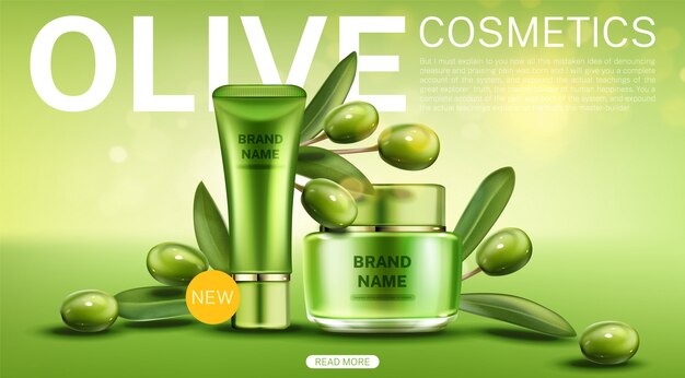 Olive cosmetica buis en crème pot webpagina sjabloon