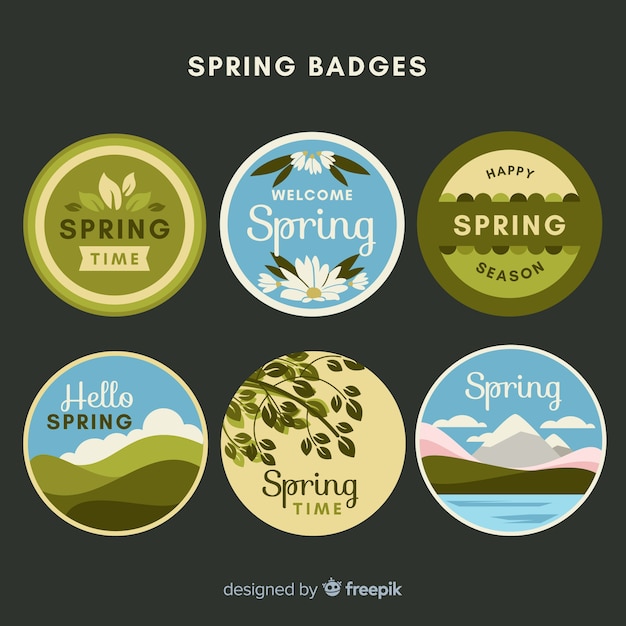 Gratis vector omcirkelde lente badges instellen