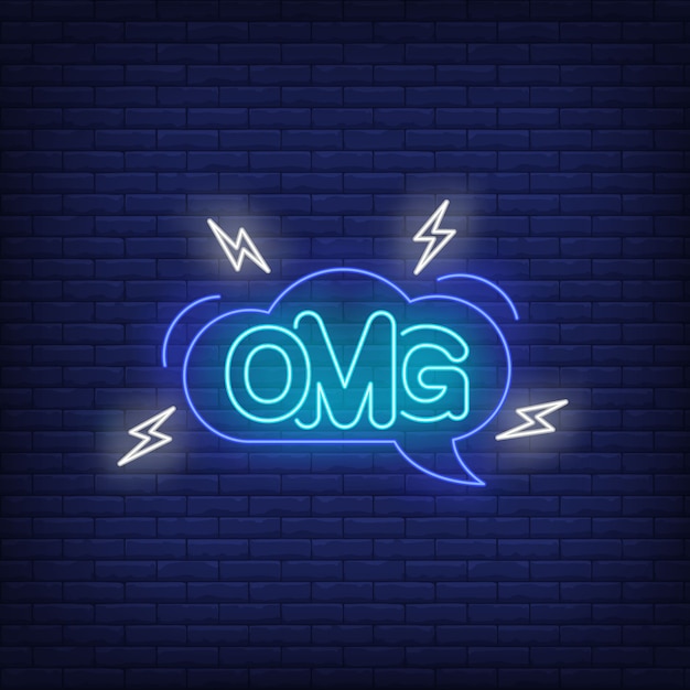 Gratis vector omg neon belettering in tekstballon.