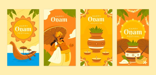 Gratis vector onam platte instagram verhalencollectie