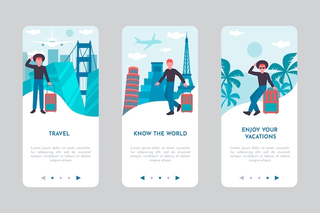 Gratis vector onboarding app-scherm voor reizen