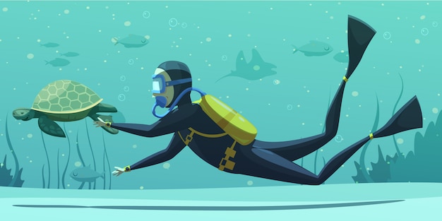 Gratis vector onderwater duiken sport cartoon