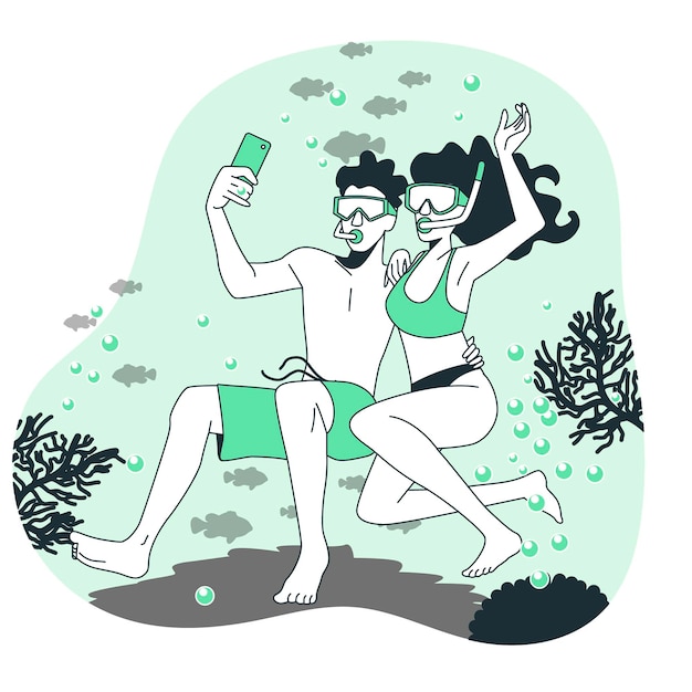 Onderwater selfie concept illustratie