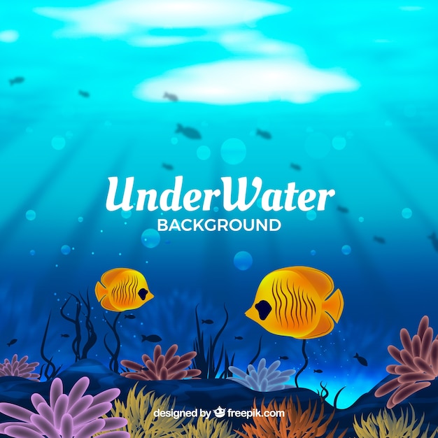 Gratis vector onderwaterachtergrond met vissen in realistische stijl