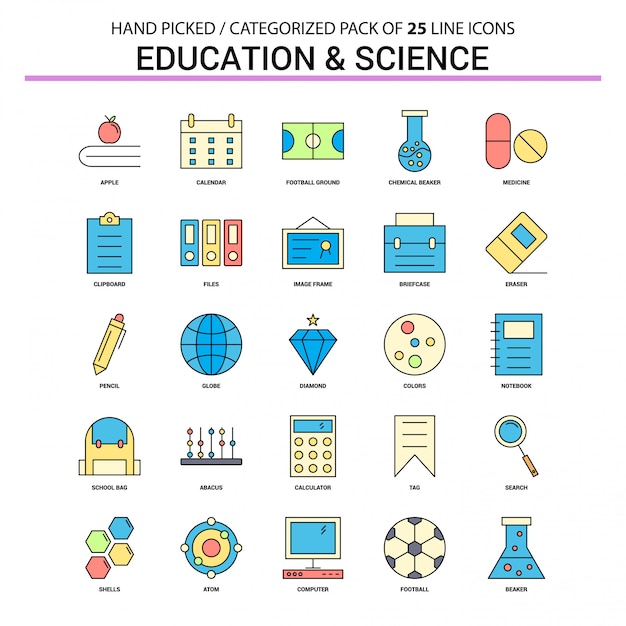Onderwijs en wetenschap Flat Line Icon Set