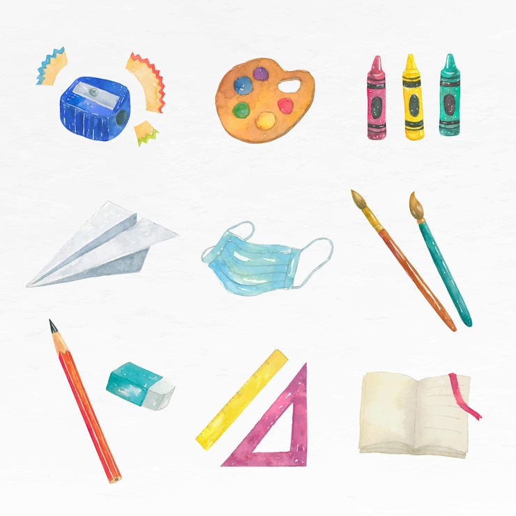 Gratis Vector onderwijs object vector aquarel set educatieve afbeelding