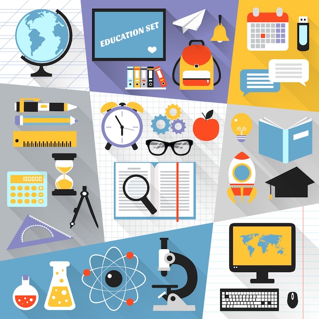 Gratis vector onderwijs platte set