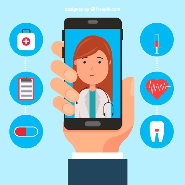 Online artsenconcept met smartphone en pictogrammen