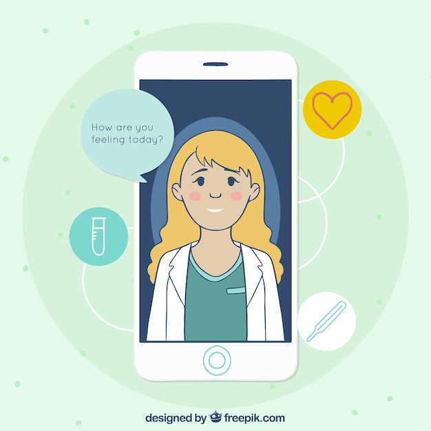 Online artsenconcept met vrouw in smartphone