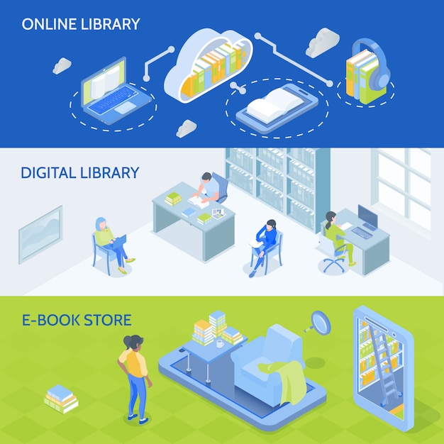 Gratis vector online bibliotheekbanners