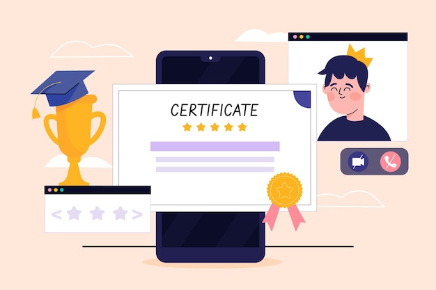 Online certificering illustratie met smartphone