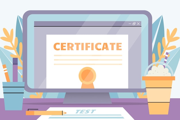 Gratis vector online certificering met laptop