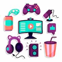 Gratis vector online games tekenen set videogame gamer met joystick computerconsole vectorillustratie voor billboards posters banners