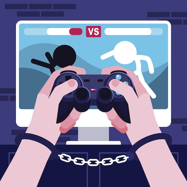 Gratis vector online games verslaving concept