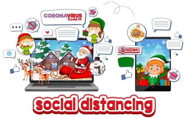 Gratis vector online kerstviering via mobiel apparaat