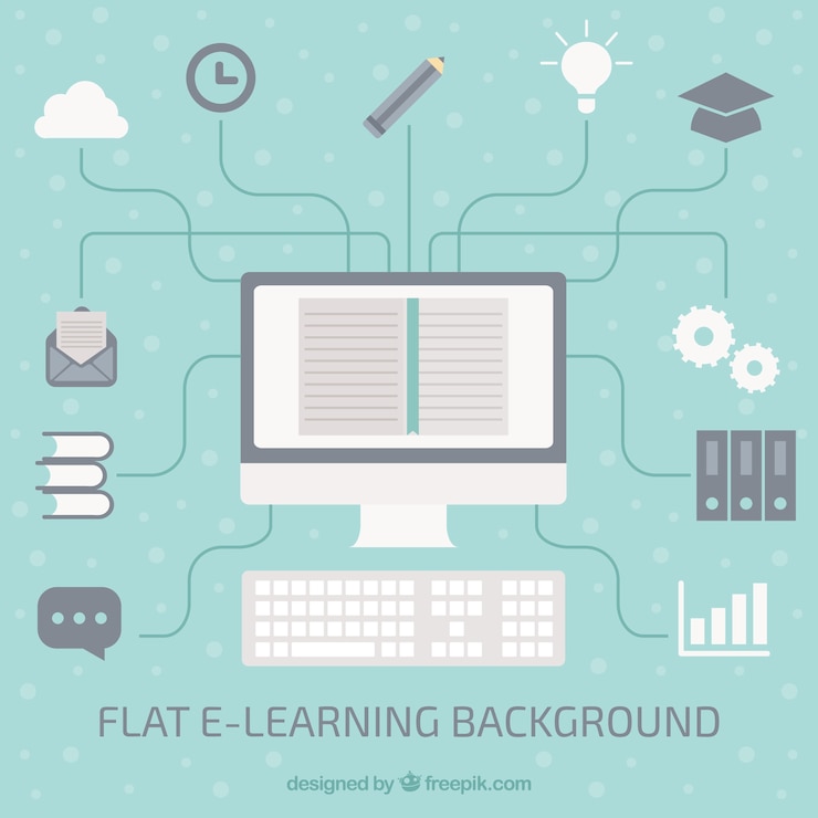 Gratis Vector online leren achtergrond in plat design