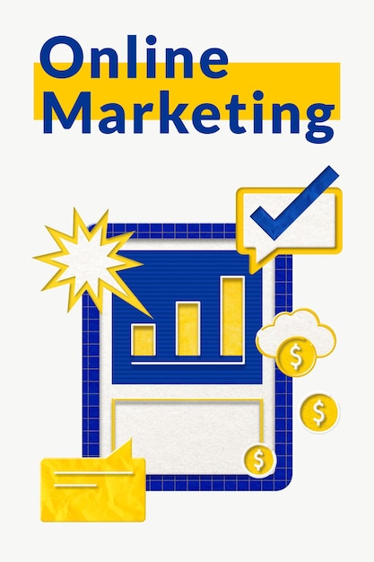 Online marketing business sjabloon vector met staafdiagram board graphic