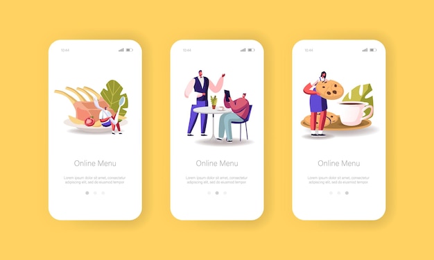 Online menu mobiele app-pagina onboard-schermsjabloon