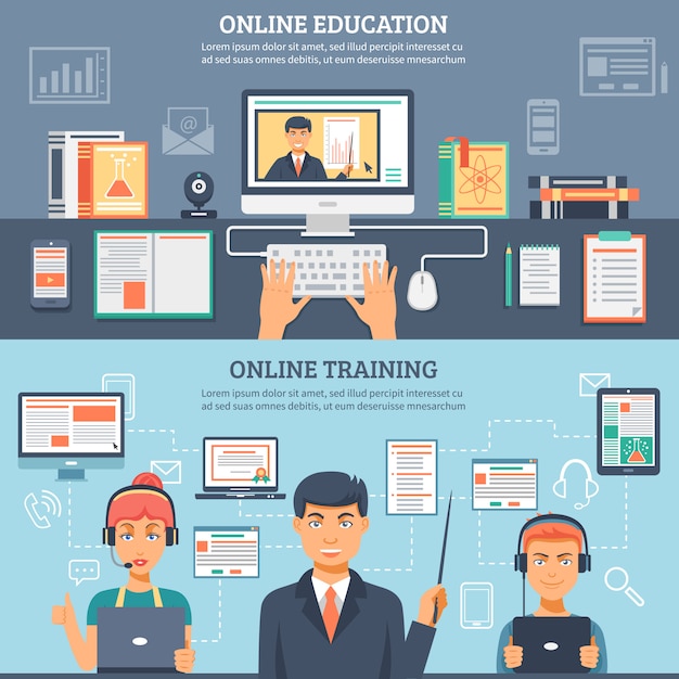 Online onderwijs opleiding banner set
