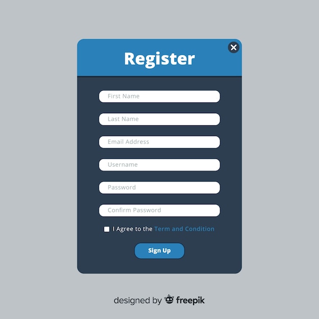 Gratis vector online registratie-interface