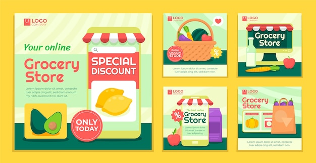 Gratis vector online supermarkt instagram postverzameling