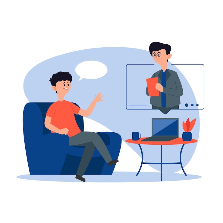Gratis Vector online therapeut videobellen en praten