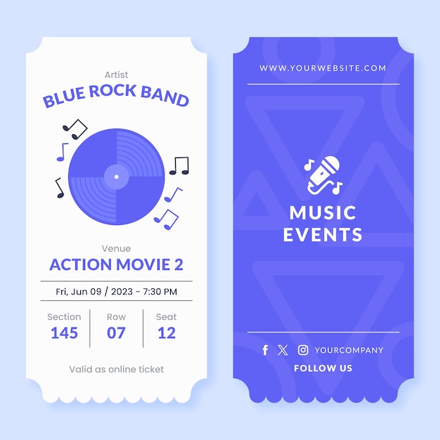 Gratis vector online ticket sjabloon met plat ontwerp