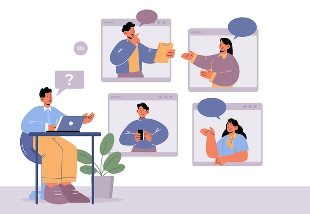 Gratis vector online videoconferentie van zakelijke personages