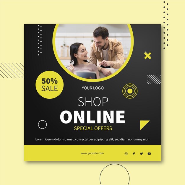 Online winkelen vierkante flyer-stijl