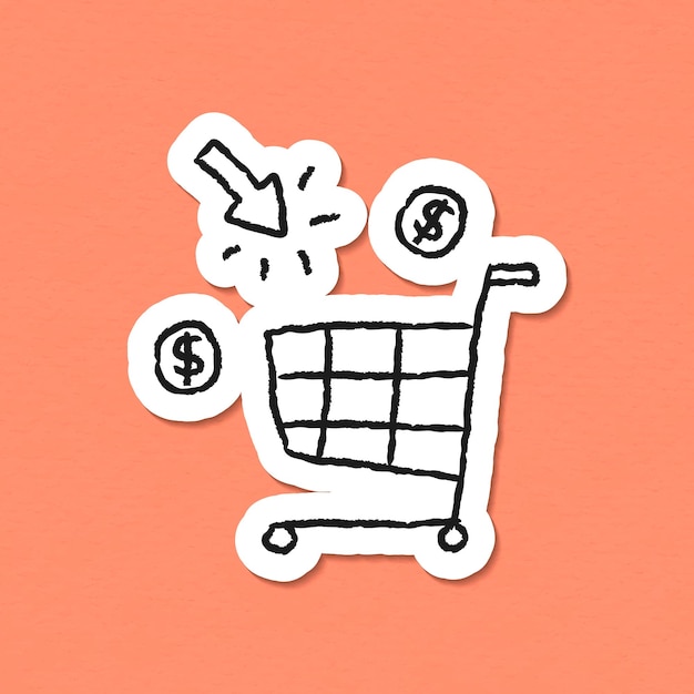 Online winkelwagen doodle sticker vector