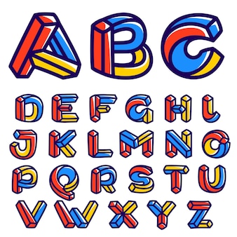 Onmogelijk vormalfabet vector handgeschreven isometrisch lettertype voor kinderachtig labels illusie bedrijf