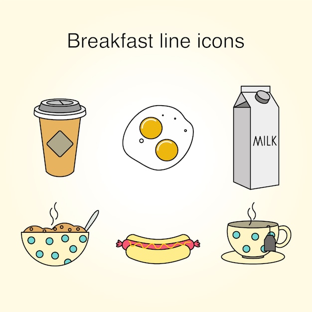 Ontbijt lijn iconen