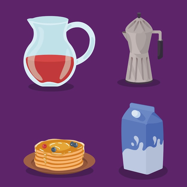 Ontbijtdrankjes en pannenkoeken iconen
