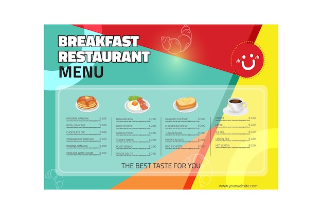 Gratis vector ontbijtrestaurant menu