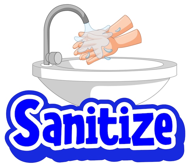 Ontsmet lettertype in cartoonstijl met handen wassen met waterkraan