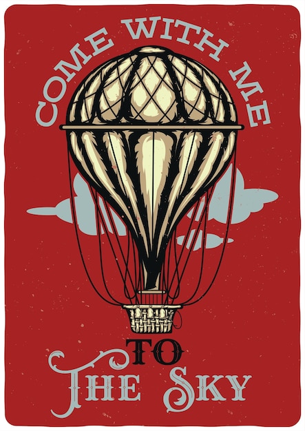 Gratis vector ontwerp illustratie van luchtballon. kom met me mee naar de lucht.