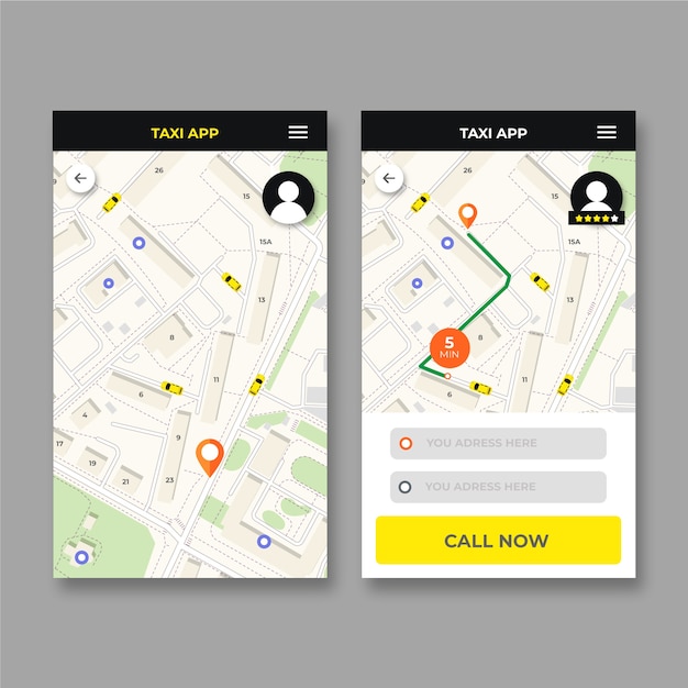 Gratis vector ontwerp interface taxi-app