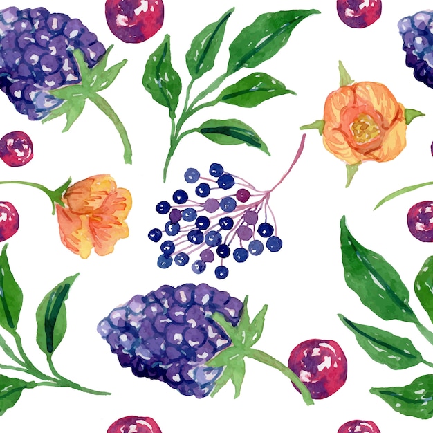 Ontwerp met aquarelfruit en bloemenpatroon