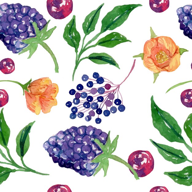 Ontwerp met aquarelfruit en bloemenpatroon