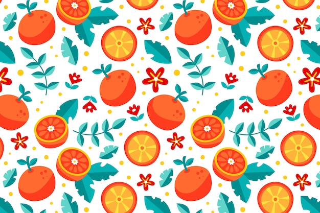 Gratis vector ontwerp met plat ontwerp, fruit en bloemenpatroon