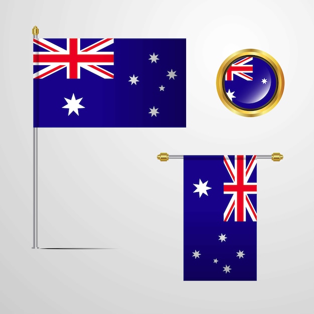 Gratis vector ontwerp van de vlag van australië met badge vector zwaaien