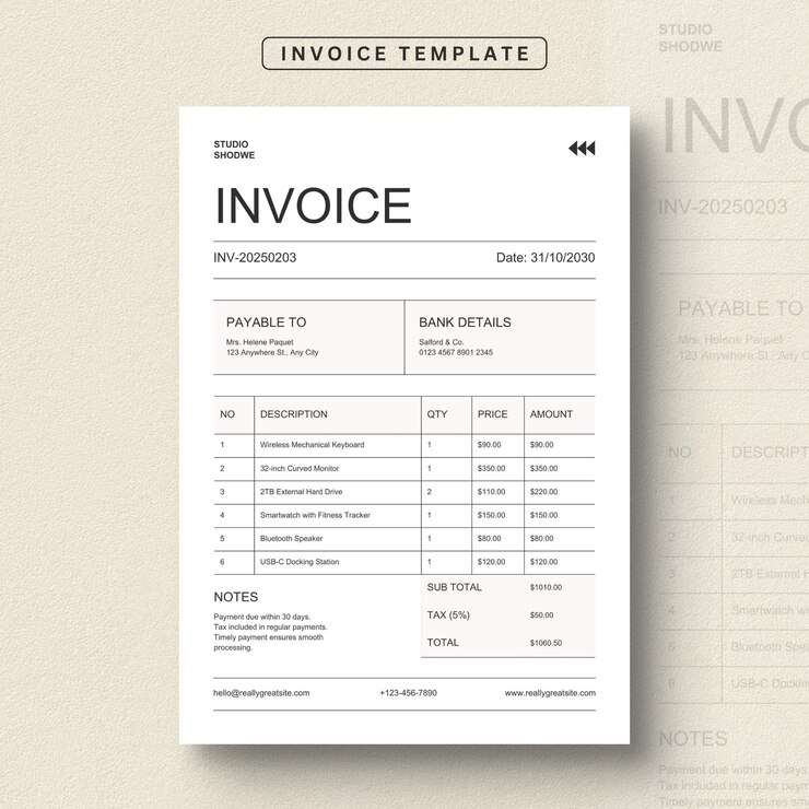 Gratis Vector ontwerp van een professionele sjabloon voor zakelijke facturen