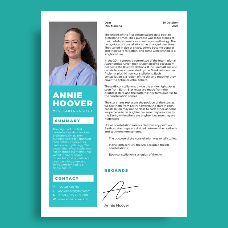 Gratis Vector ontwerp van een sjabloon voor een begeleidingsbrief voor verpleegkundigen