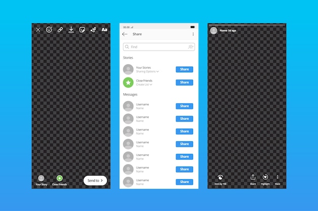 Ontwerp voor instagram verhalen interface sjabloon